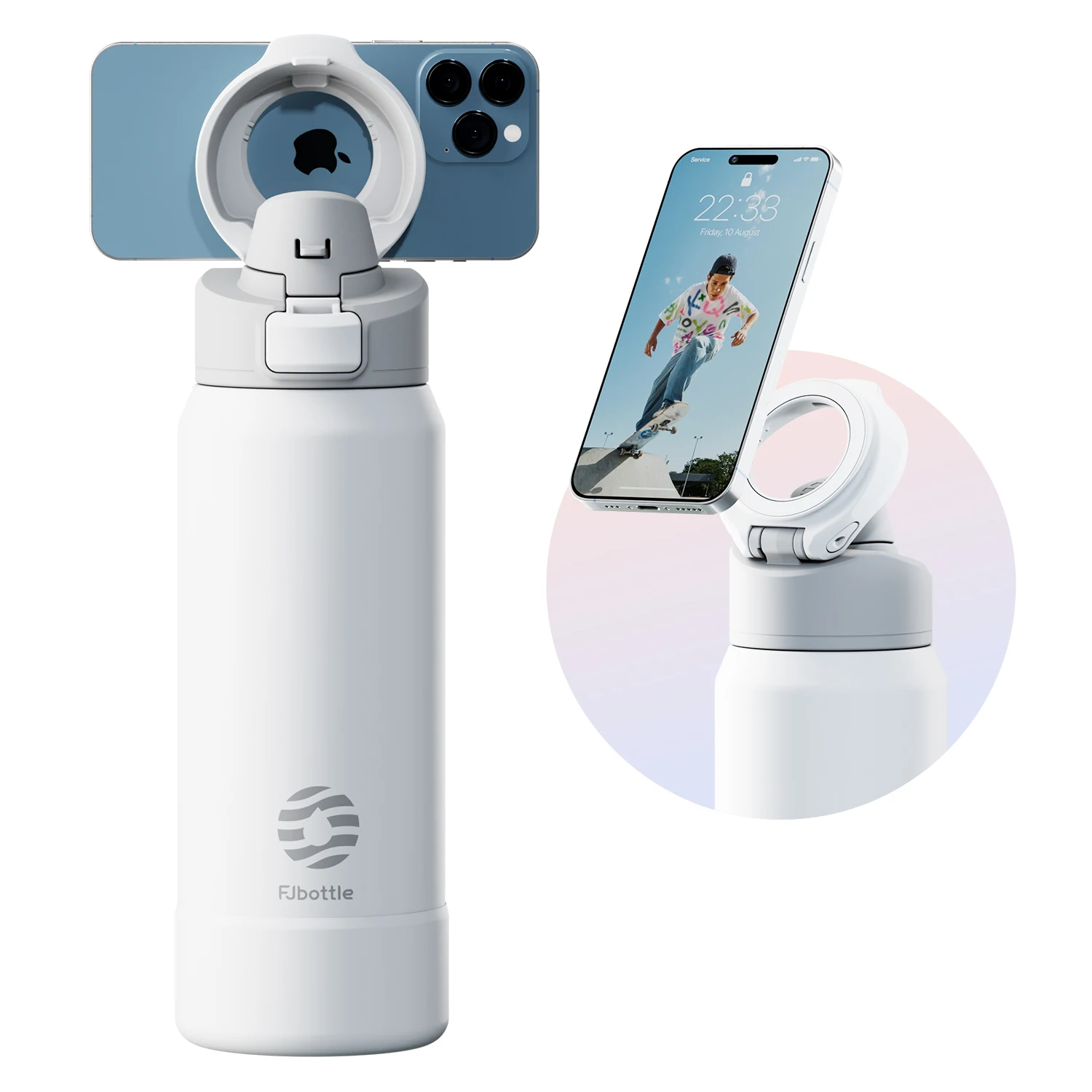 Fjbottle Magnetische Thermosfles van RVS Sportwaterfles met Magnetische Telefoonhouder en Isolatiebeker met Afneembaar Deksel