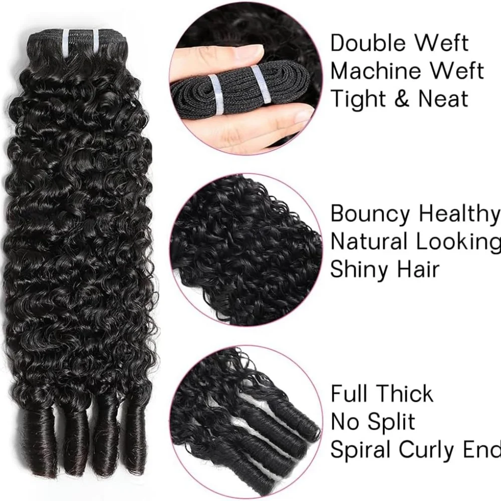 Burmese Curly Bundles Human Hair 3C4A Unprocessed Quick Weave with Spiral End Curly Water Wave Extensions For Women Natural Black 18 20 22 Inches