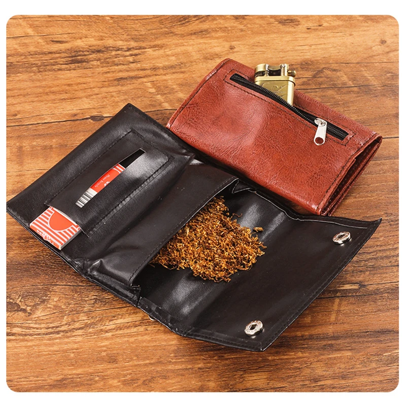 Tobacco Case Portable Storage PU Leather Bag Tobacco Pouch Case Bag Pipe Cigarette Holder Smoking Paper Holder Case Wallet Bag