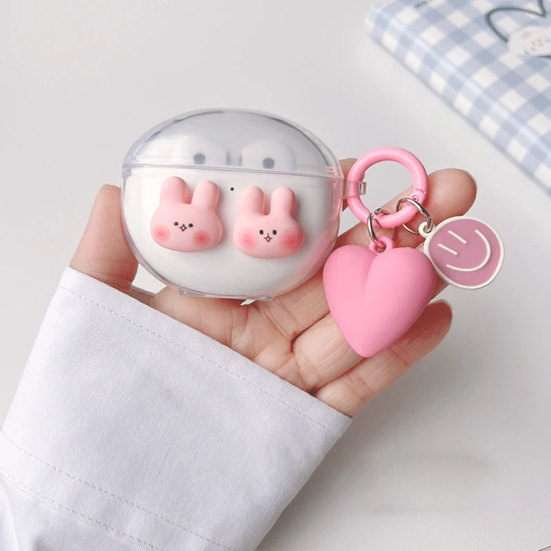 Dla OPPO Enco Air 2 /play/2Pro/R/X2 Case słodki miś/Cartoon zwierząt pokrywa silikonowe przezroczyste osłona na słuchawki z pęku kluczy