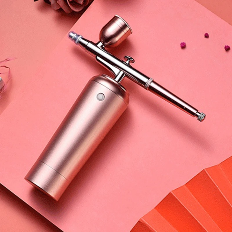 AB68 Multi-Function Rechargeable Air Spray Airbrush Kit Oxygen Sprays Sprayer Can Be Used For Beauty Hydrating Nail Pink