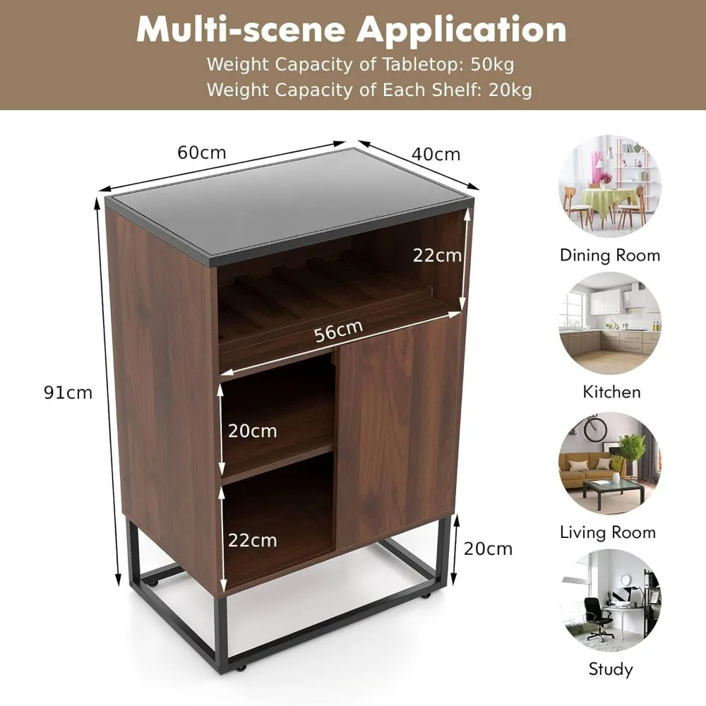 Wine Cabinet with Adjustable Shelves, Sliding Door, Anti-Tipping Feature, and Drinks Storage Sideboard
