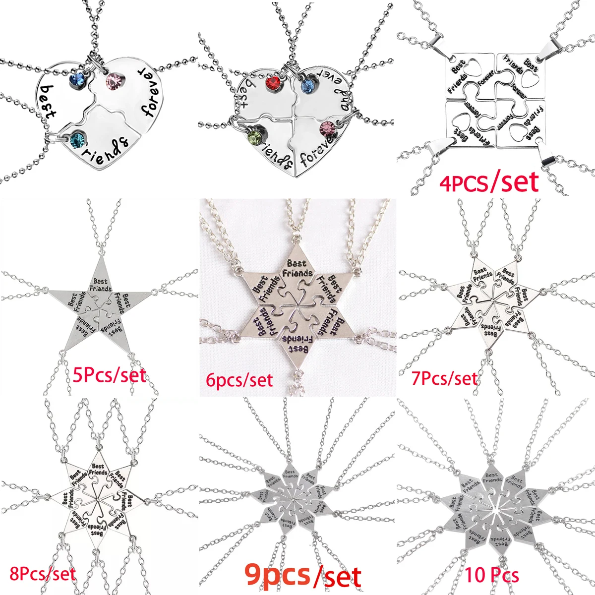 3/4/5/6/7/8/9/10PCS Best Friend Pendant Necklace For Women Adjustable Choker Chain FF Forever Friendship Jewelry Gift