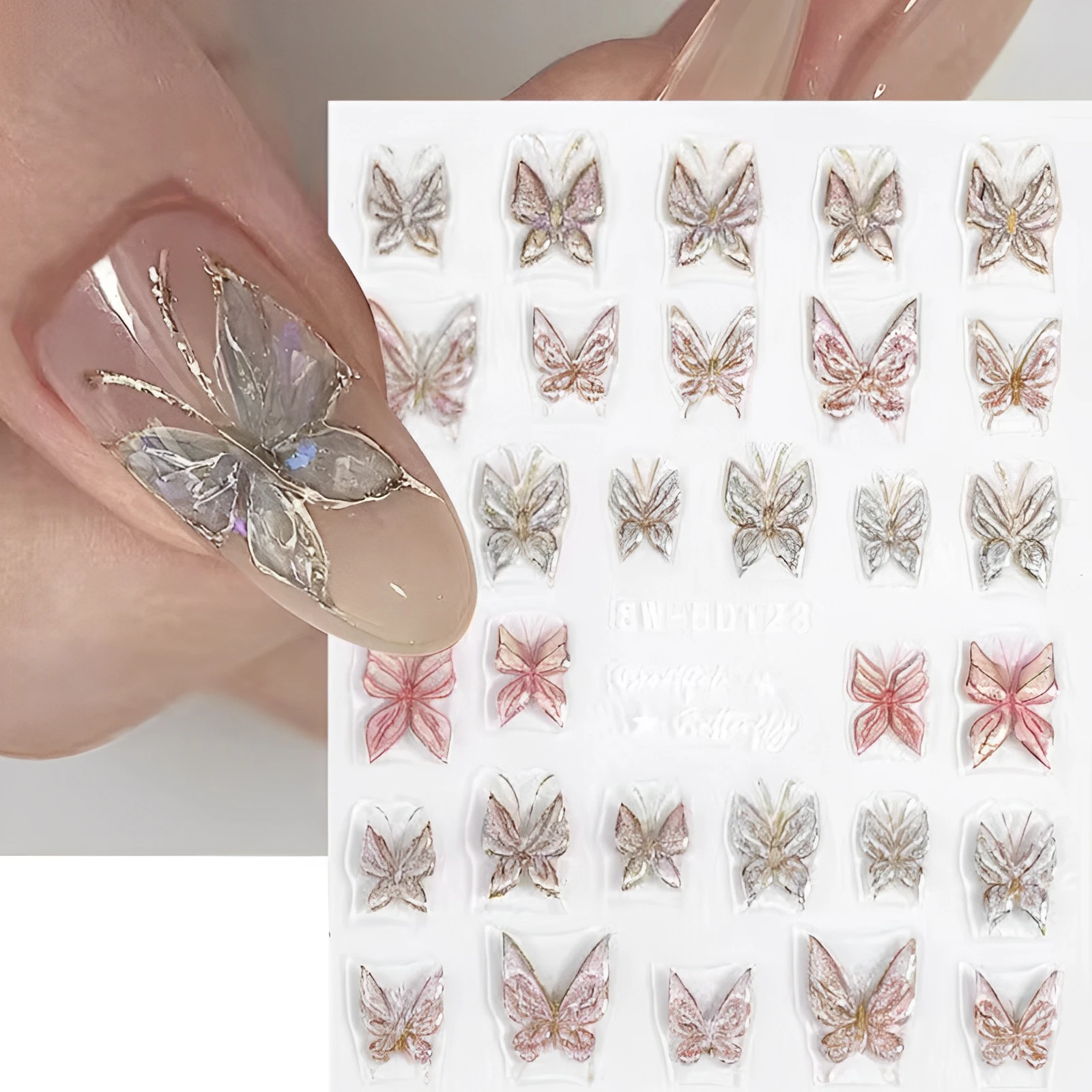 Laser Fantasie Schmetterling Nail Art Aufkleber 3D Relief Schmetterling Aufkleber für Nägel Kunst Kleber Transfer DIY Nagel Aufkleber Dekorationen