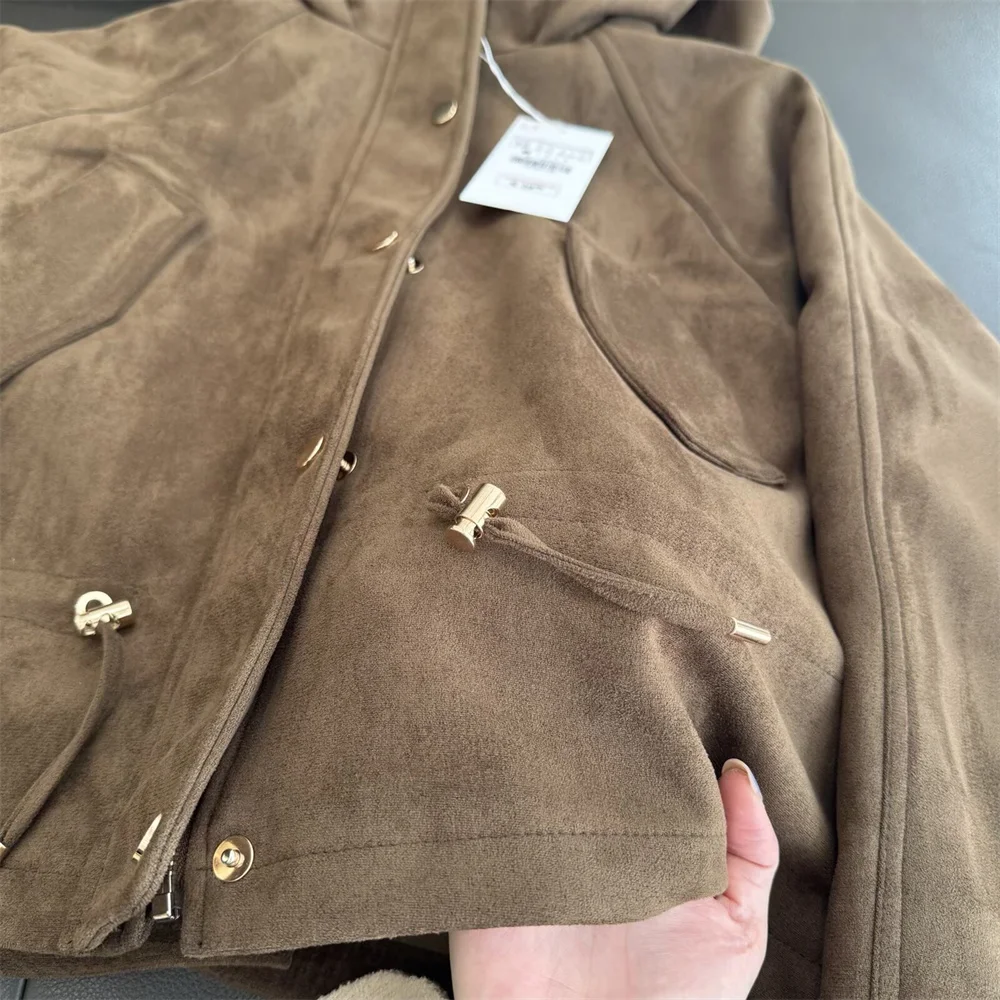 European and American style casual fashion stand-up collar reverse fur effect hooded jacket coat