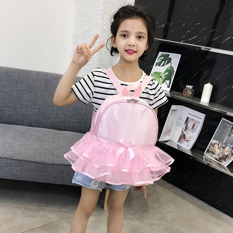 Children Princess Pink Dance Backpacks New Fashion Girls Ballet Practice Dress Props Placement Lace Bow Dance Bags Hot