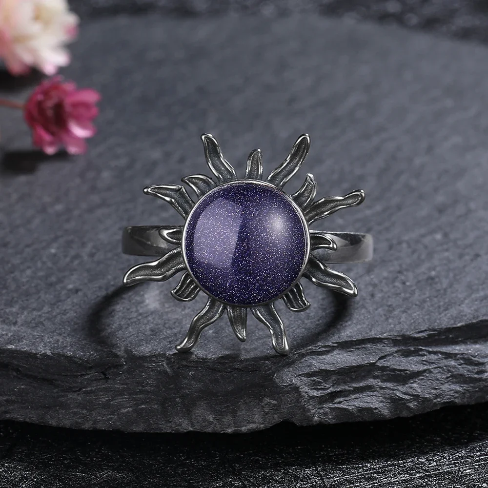 Unisex 10mm Natural Labradorite Ring in 925 Silver