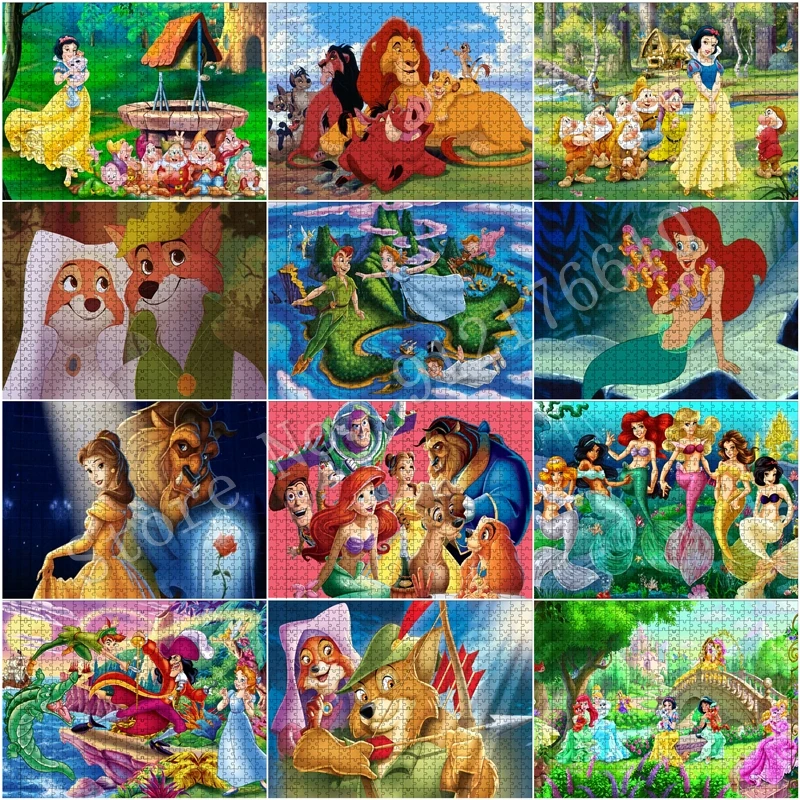 Puzzle 1000 Pieces Disney Paper Jigsaw Puzzles Lion King Little Mermaid Princess Cartoon Kids Educational Diy Art Game Toy Gift