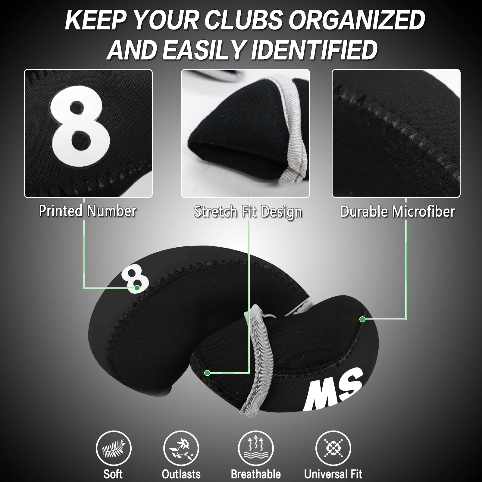 Golf Iron Head Covers 10pcs Set with Putter Protector, Lightweight & Durable for Easy Transport, Universal Fit for All Iron Club