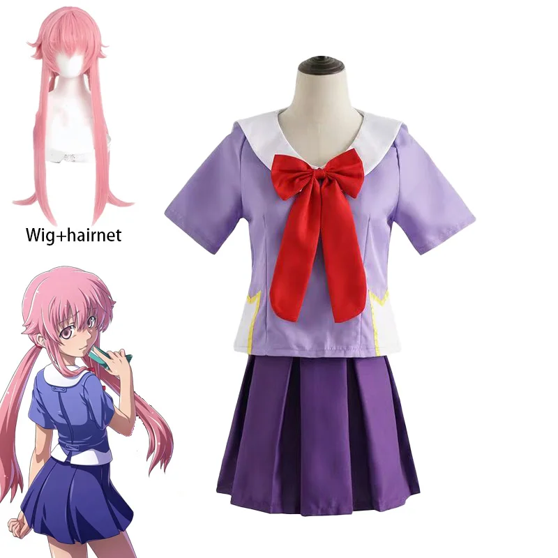 Gasai Yuno Cosplay Future Diary Cosplay Kostüm Perücke Anime Mirai Nikki Matrosenanzug Lolita Mädchen Uniform Kleid Für Frauen