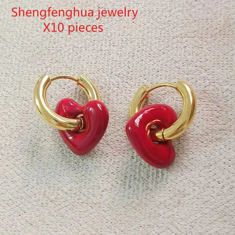 

Free shipping 10pcs hot-selling French simple 4.0 titanium steel thick wire earrings, painted fat love models, electroplated 18