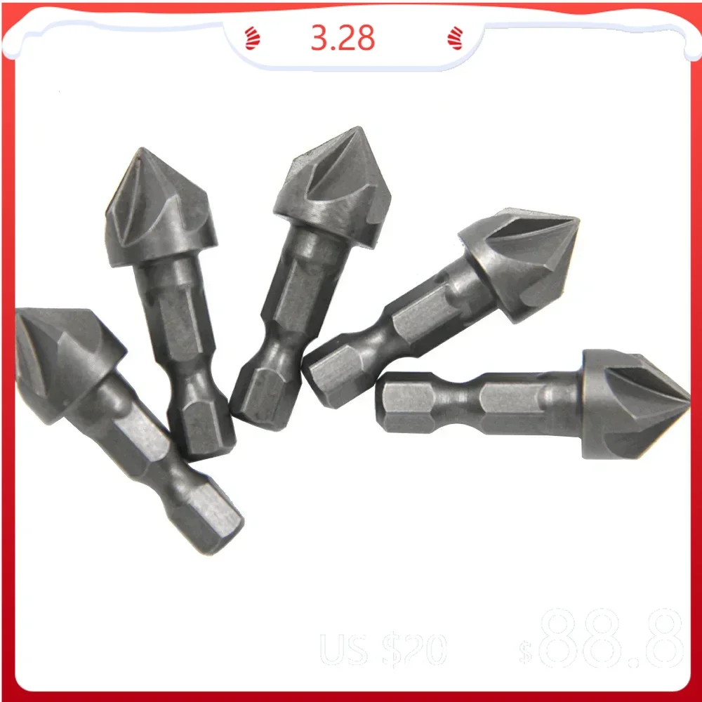 2pc small hexagonal handle five edge chamfering tool chamfering cutter woodworking hole opener spot facer reaming tool drill bit