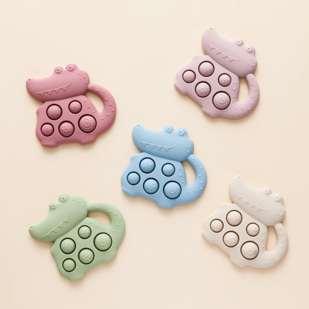 Juguetes de silicona para bebés, dinosaurio Fidget de 0 a 12 meses, juguetes para la dentición del bebé, juguetes sensoriales, campana de mano de silicona, juguetes mordedores de silicona
