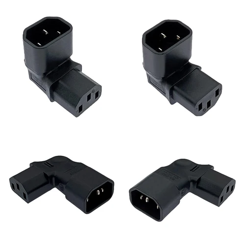 IEC 320 C14 a C13 Adaptador de CA de ángulo izquierdo y derecho IEC 3 polos IEC 320 3 pines macho a hembra extender convertidor de CA de ángulo hacia abajo de 90 grados