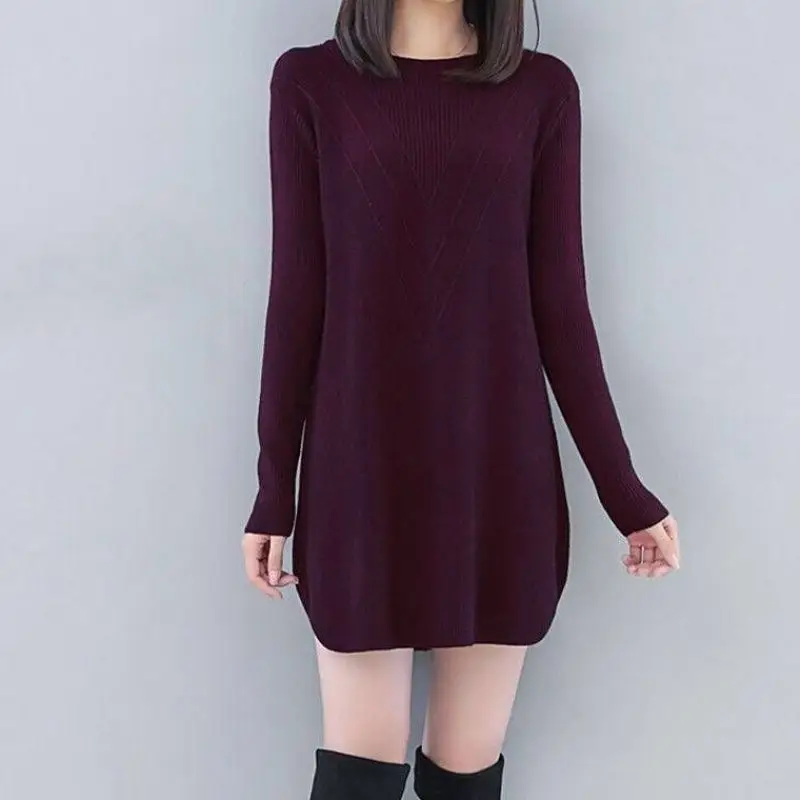 2024 Autumn Winter New Women\'s Korean Loose Fit Plus Fat Plus Size Base Medium Long Knitted Sweater Belly Covering A-line Skirt