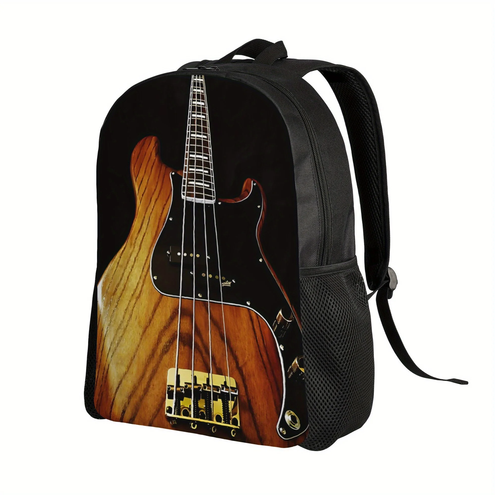 

1pc Retro Guitar Print Laptop Backpack - Lightweight Machine-Washable School Bag with Adjustable Straps Zipper Closure