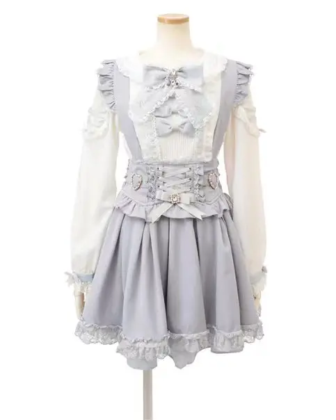 

Detachable Straps Japanese Sle f Skirt Slimming Waist Covering Hip Heart Pearl Bule 333 Skirt Polyester Fiber