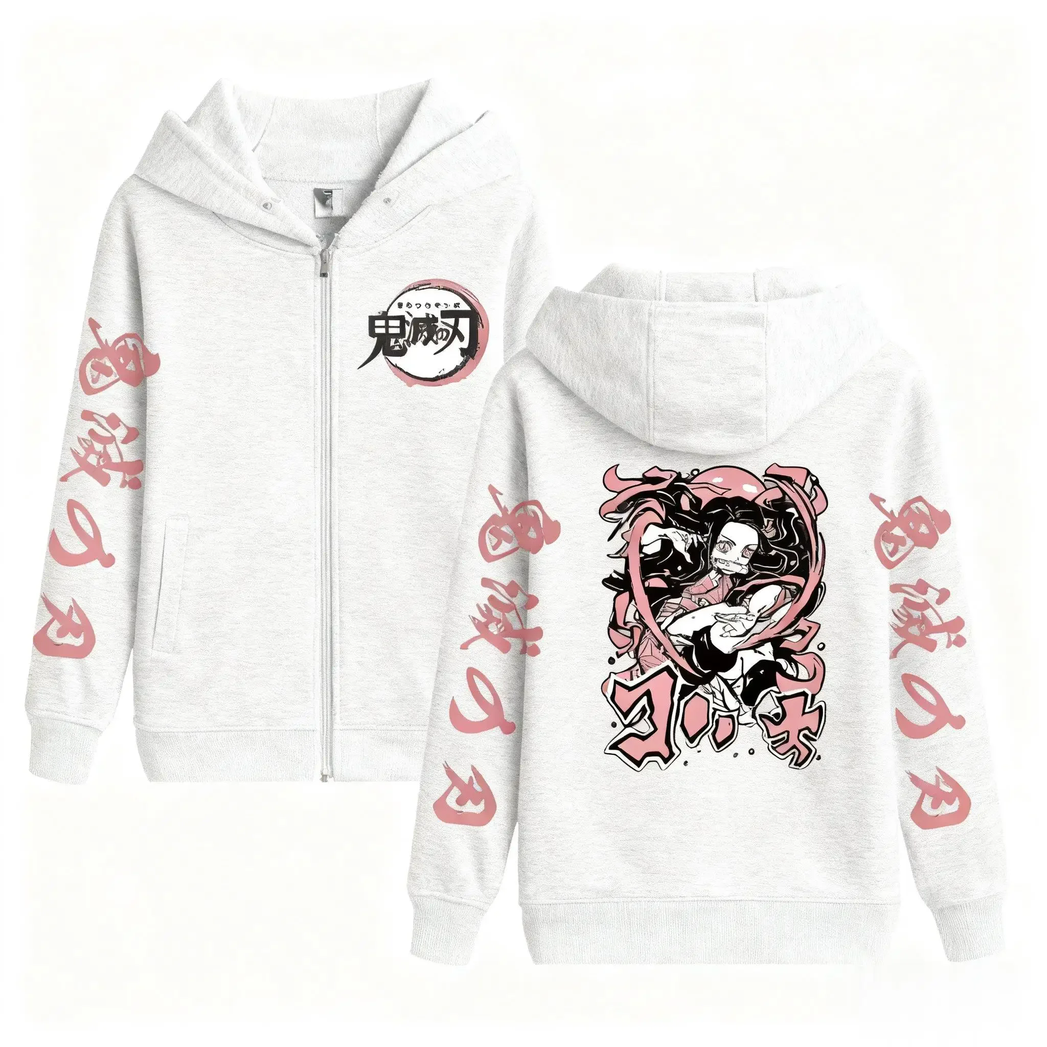 Sudadera con capucha y cremallera de Anime Demon Slayer, ropa de calle para hombres y mujeres, Jersey informal holgado Y2k, nueva chaqueta de manga larga para Otoño e Invierno