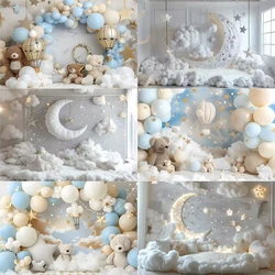 Cute Bear Moon Theme Photographic Background Baby Birthday Party Cloud Wearing White Wall Stars Balloon Photo Decorations Studio