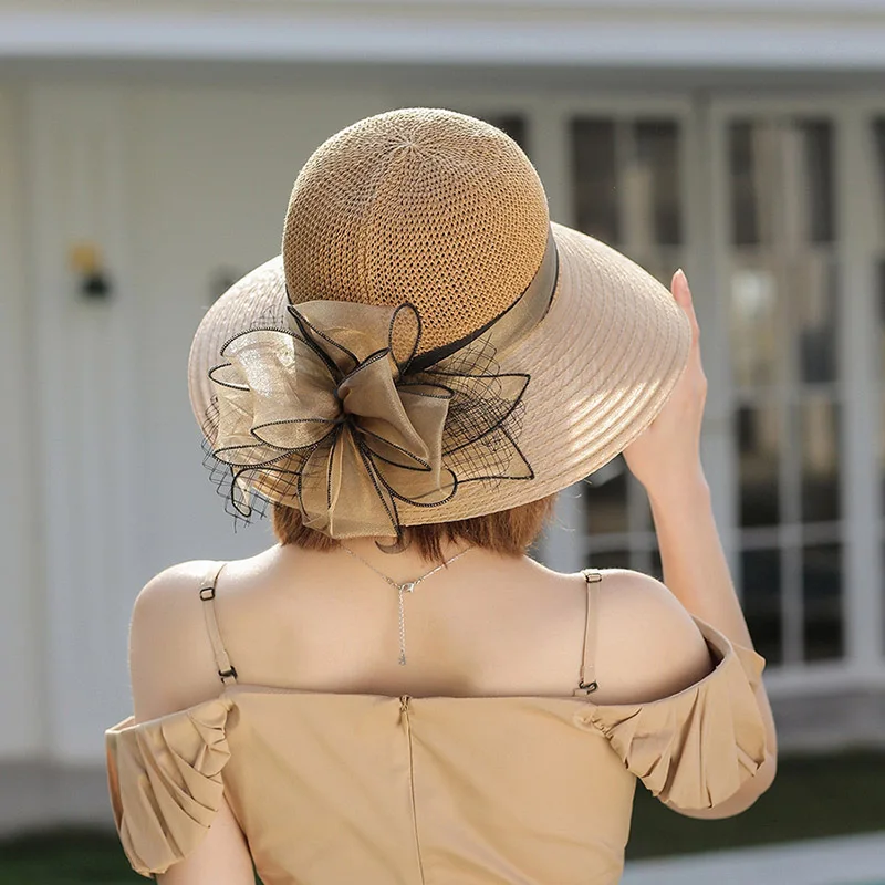 Bucket hat 2022 summer new Organza flower breathable basin hat Sun Protection sunscreen Hat For Women Beach Hat Flanging cap