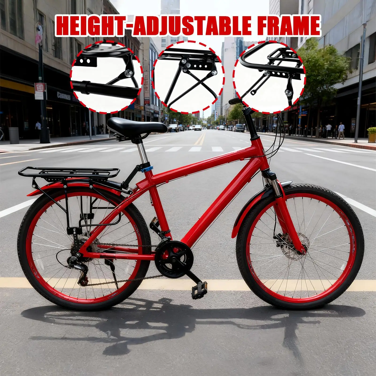 Rear Bicycle Rack 200kg Capacity Heavy Duty Holder Adjustable Steel Bike Cargo Rack For Cycling Road Commuting Work Delivery