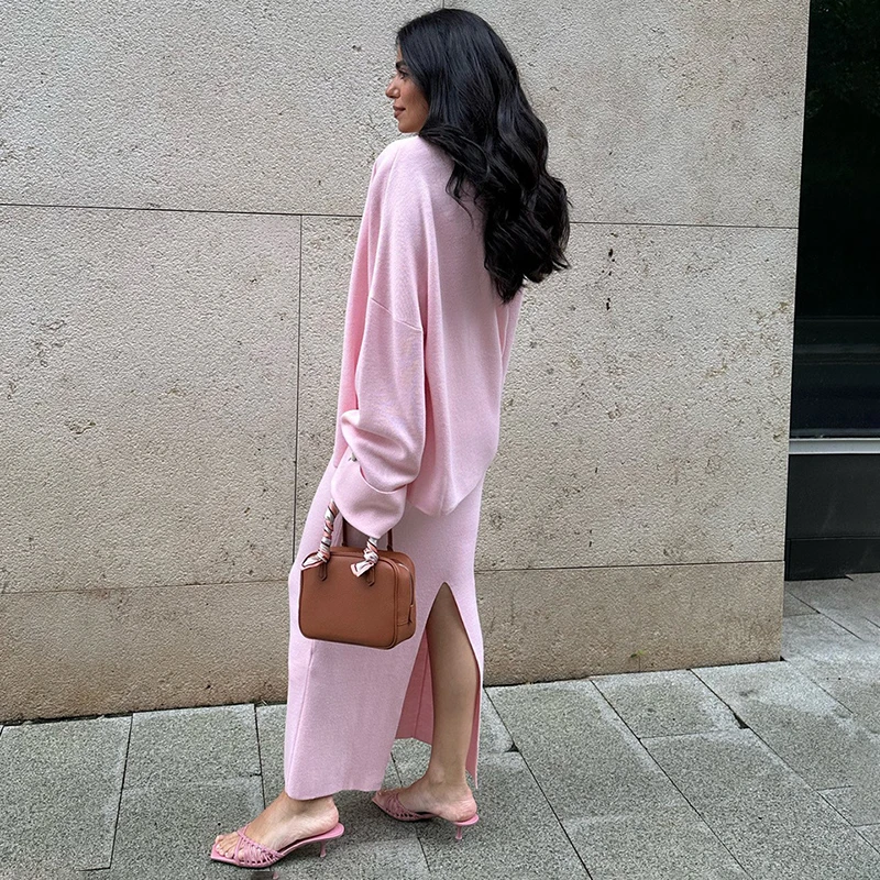 Tornova ผู้หญิงถักชุด 3 ชิ้นแขนยาวเสื้อสเวตเตอร์ถักสลิงเสื้อกั๊ก Slit High เอวกระโปรง Lady 2025 ฤดูใบไม้ร่วงฤดูหนาวเสื้อกันหนาวชุด