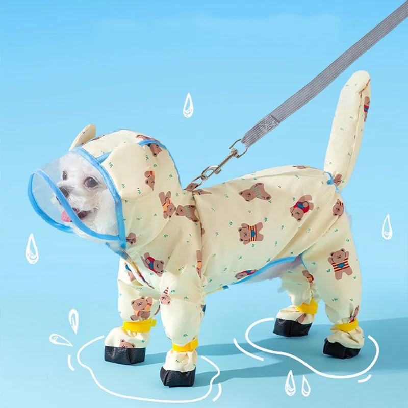 

Pet Waterproof Clothes Summer Dog Raincoat Full Print Bear Four Legs All Inclusive Rain Poncho Teddy Cute Clothes