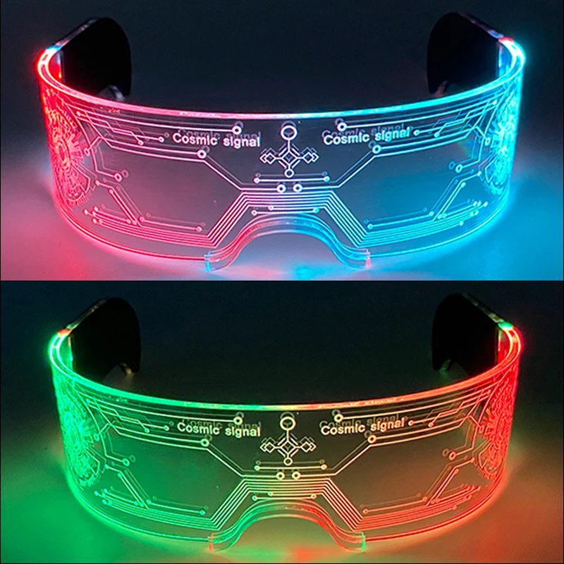 Acrylic LED Luminous Glasses Glow Party Glasses Neon Light Up Visor Eyeglasses DJ Bar Party Eyewear For Halloween Christmas