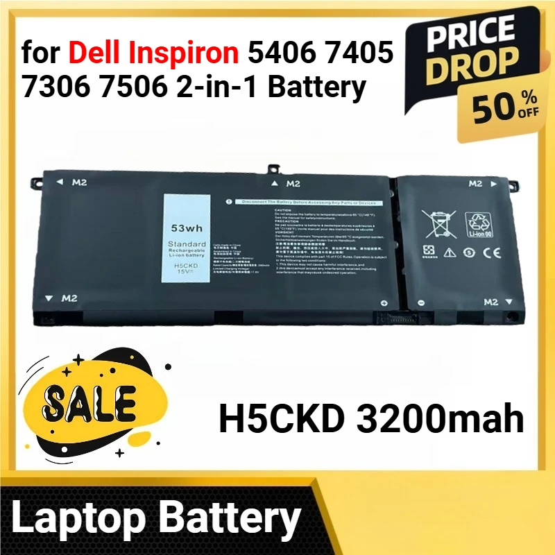 

H5CKD 3200mah for Dell Inspiron 5406 7405 7306 7506 2-in-1 Battery for 5401 5402 5409 Latitude 3410 3510 Vostro 5300 5301 series