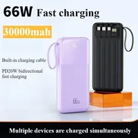 30000mAh large capacity mobile power bank with built-in 66W fast charging cable, suitable for Apple, Xiaomi, Huawei, Android