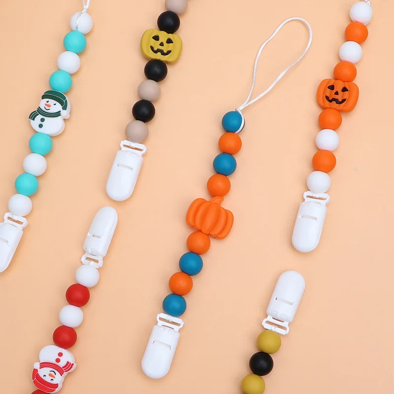 Halloween Dummy Chain Infant Silicone Pacifier Clips Pumpkin Teething Holder Baby Teether Set Baby Gift