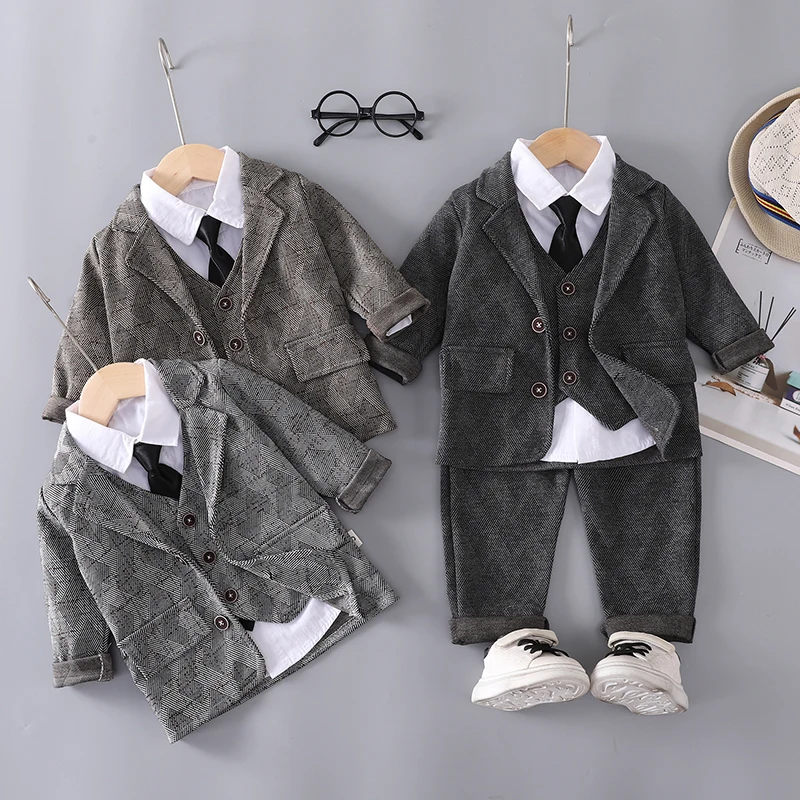 New Autumn Baby Boys Clothes Suit Children Coat Vest Shirt Pants 4Pcs/Set Kids Clothing Infant Outfits Toddler Casual Tracksuits