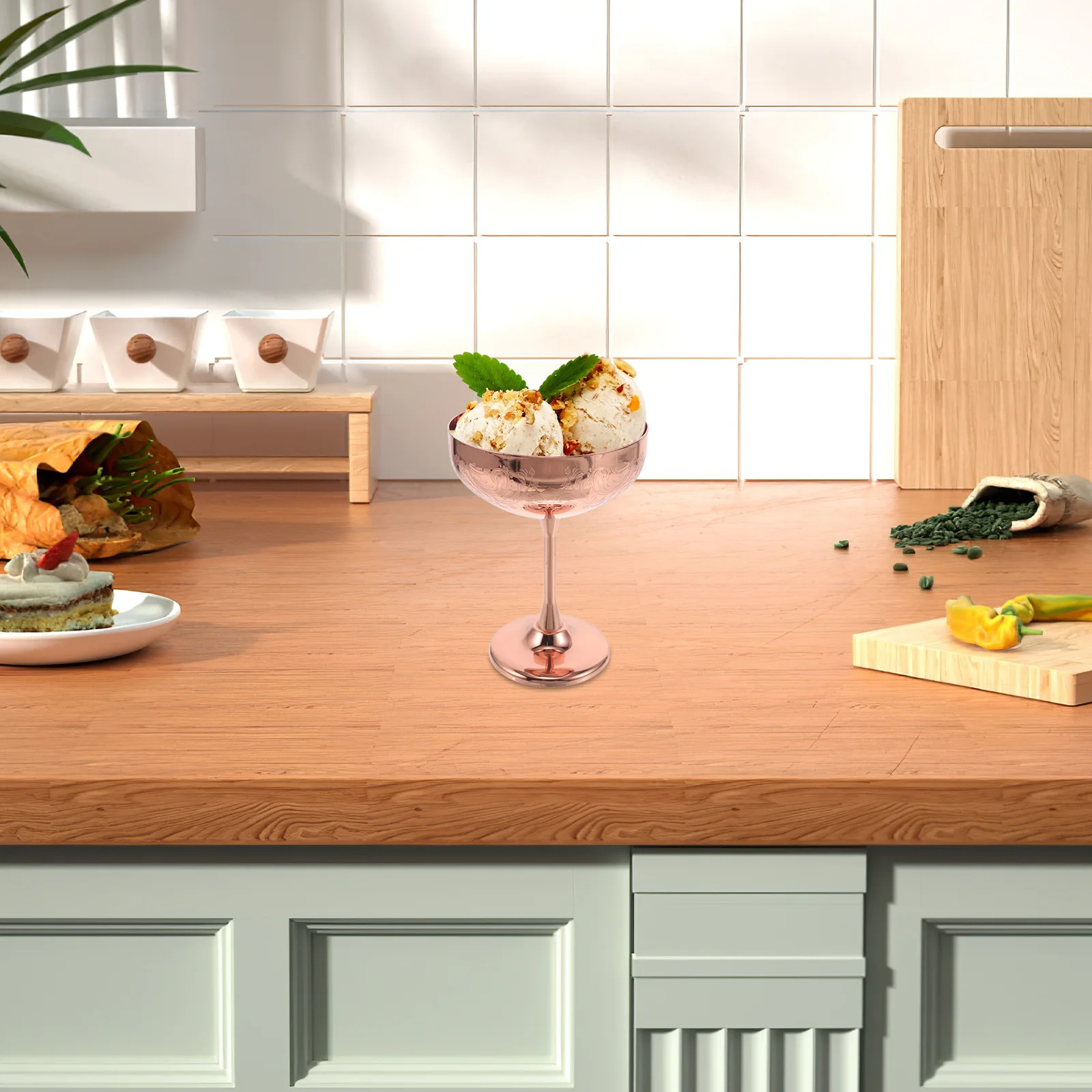 

Stainless Steel Dessert Bowl Footed Base Multi-Function Ice Cream Goblet Salad Yogurt Pudding Decorative Metal Serving Cup Party