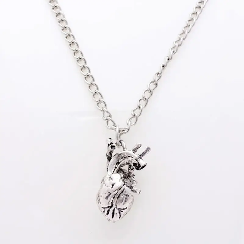 Retro Vintage 3D Anatomical Human Hollow Heart Pendant Necklace Sweater Chain