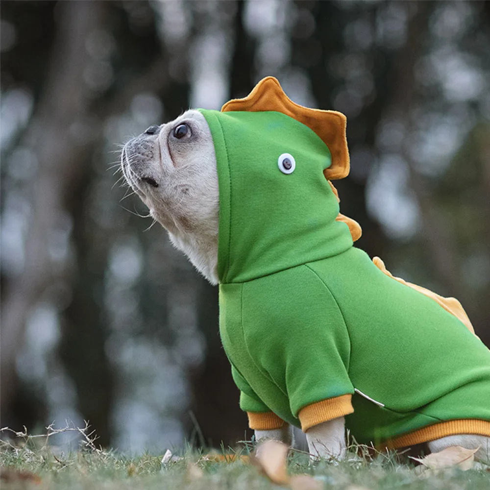 Halloween Dinosaur Cartoon Hoodie, Plush Elastic Cotton Pet Coat, Funny Dog Coat, High Quality, Autumn, Winter