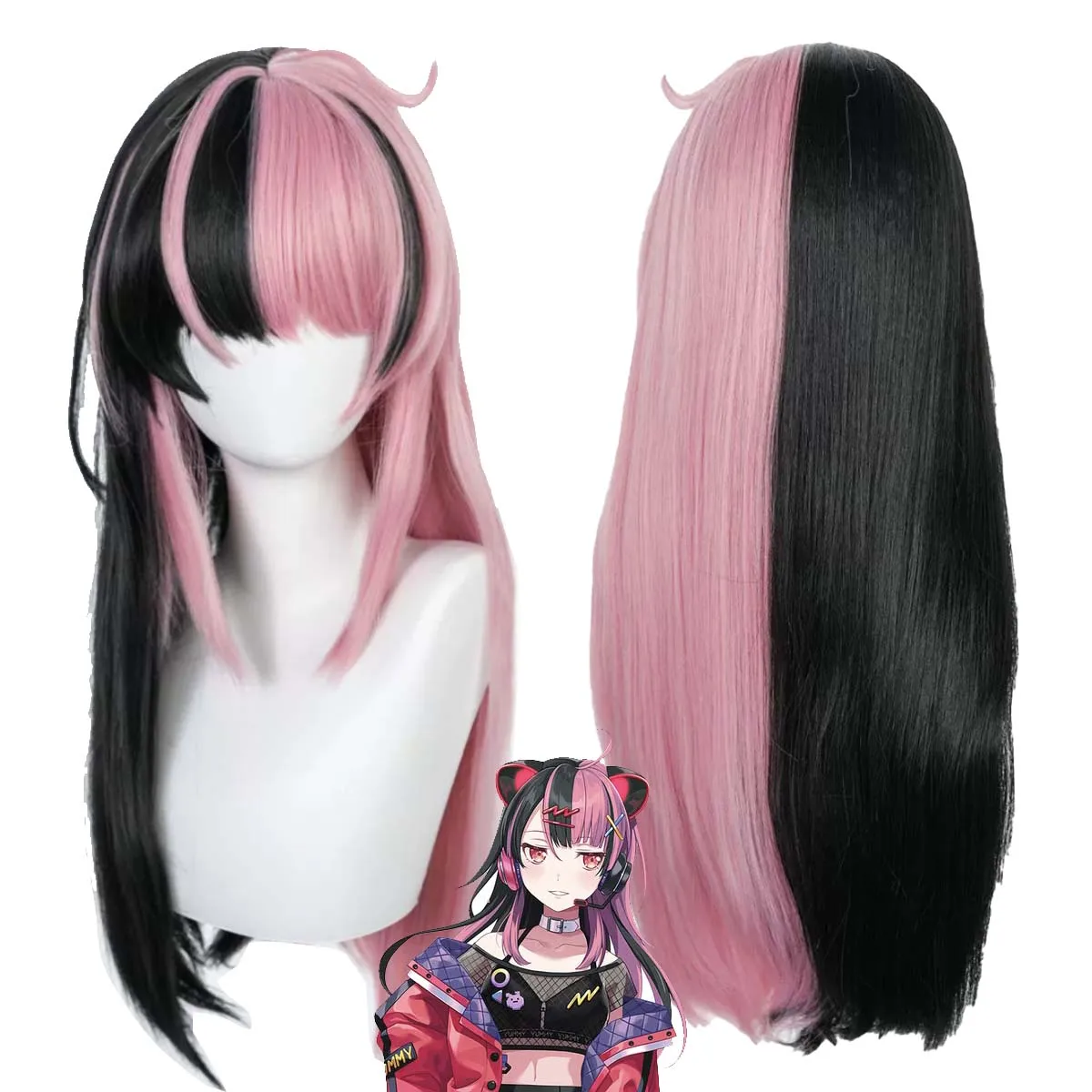 

BanG Dream Girls Band Cosplay Sengoku Yuno Long Pink Black Heat Resistant Synthetic Hair Wig