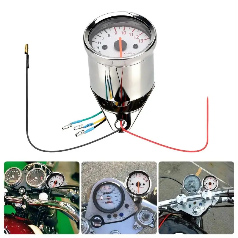 Motorcycle Tachometer Mechanical Gauge Universal: 12V 16000 RPM Waterproof Speedometer