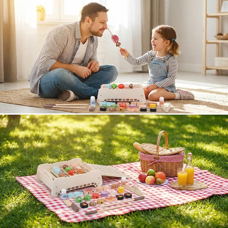 子供用楽しい木製シミュレーションキッチンバーベキューラック赤ちゃん親子インタラクティブプレイハウス早期教育知能玩具ギフト