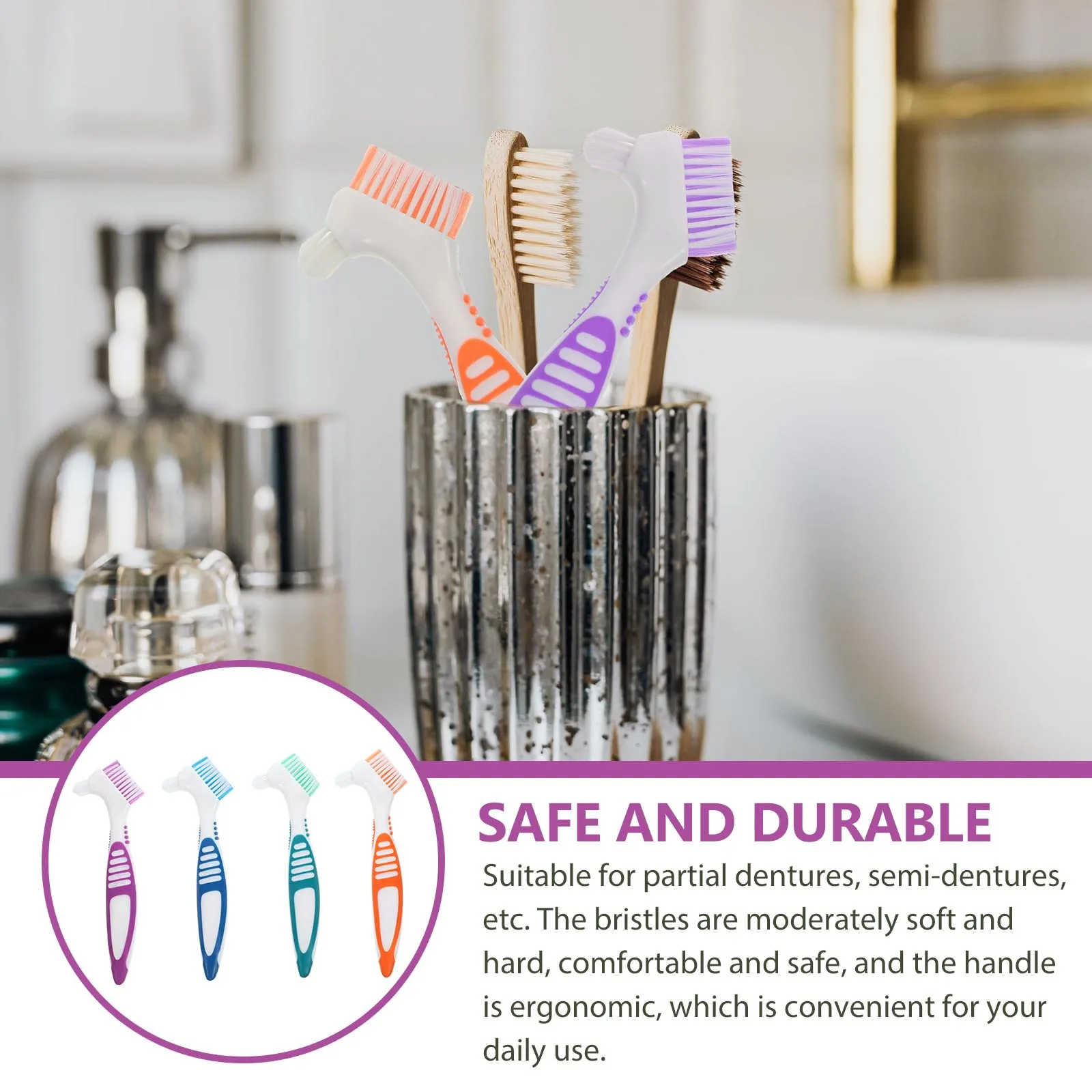 

4Pcs Denture Toothbrush Double Headed Portable False Teeth Brush for Partial Full Dentures Cleaning Home Care Tool