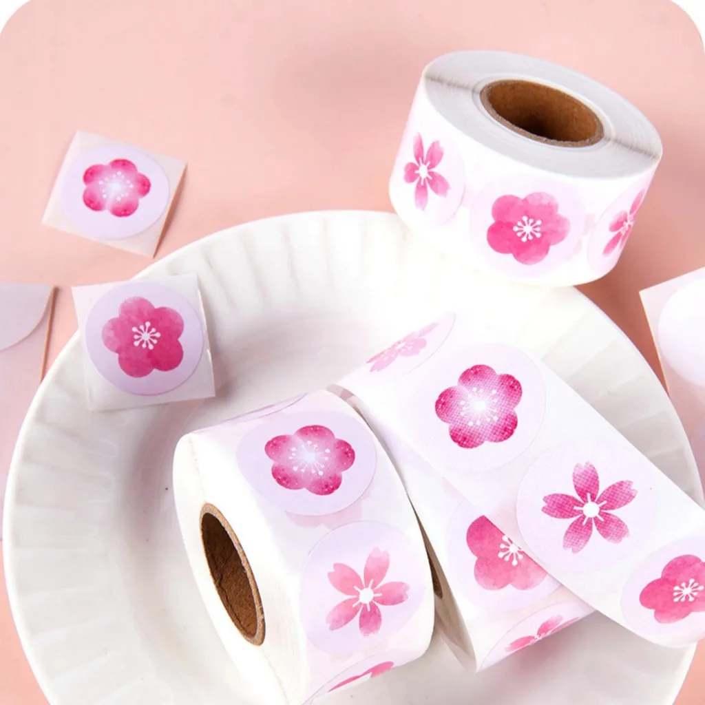500Pcs/Roll Spring Sakura Round Seals - Self-Adhesive Labels for Rewards & Decor - Flower Stickers AnimeWorlds Store