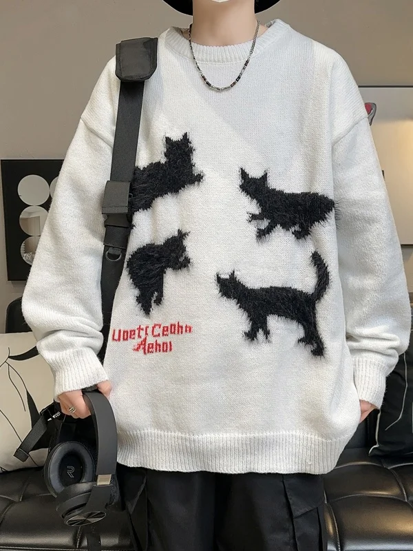 

Cartoon round Ne Mink Knitted Sweater Men Women Autumn Winter Casual Sle Lazy Couple Outerwear Long Sve Thermal