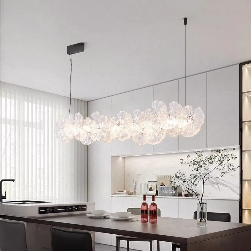 ضوء معلق للمطاعم، طاولة بار فاخرة حديثة، تركيبات إضاءة مبتكرة بخط واحد طويل على شكل زهرة #4