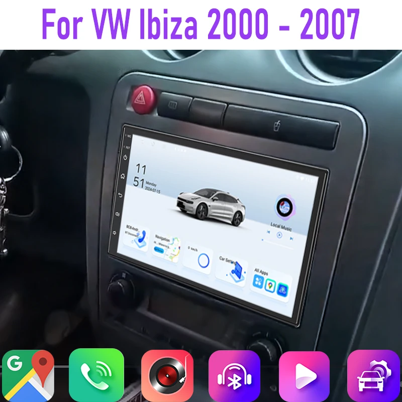

7" 4+64GB For VW Ibiza 2000 - 2007 Car Radio Steering wheel control Head Unit Wireless Carplay Android 15 Auto FM GPS BT
