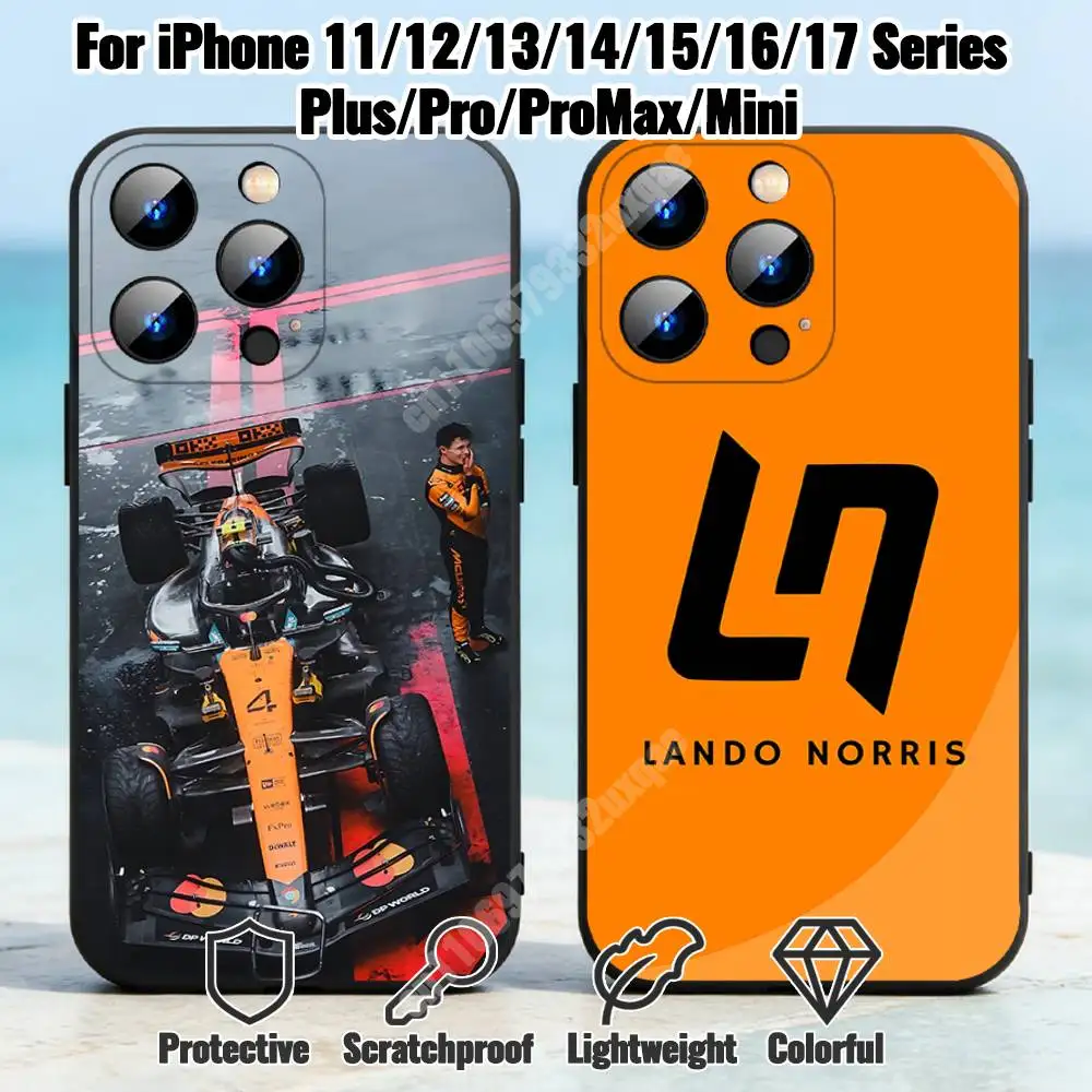 Funda L-Lan-do N-Nor-ris 4 para iPhone 17 16 16E 15 14 Pro Plus Air 13 12 11 Max Mini XR XS, TPU Bumper