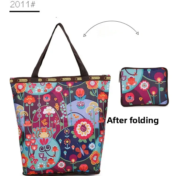 LOHOO Floral Cotton Shopping Bag with Lining Foldable Single Shoulder Handbag Portable Vegetable Buying Bag Fashionable Oxford C