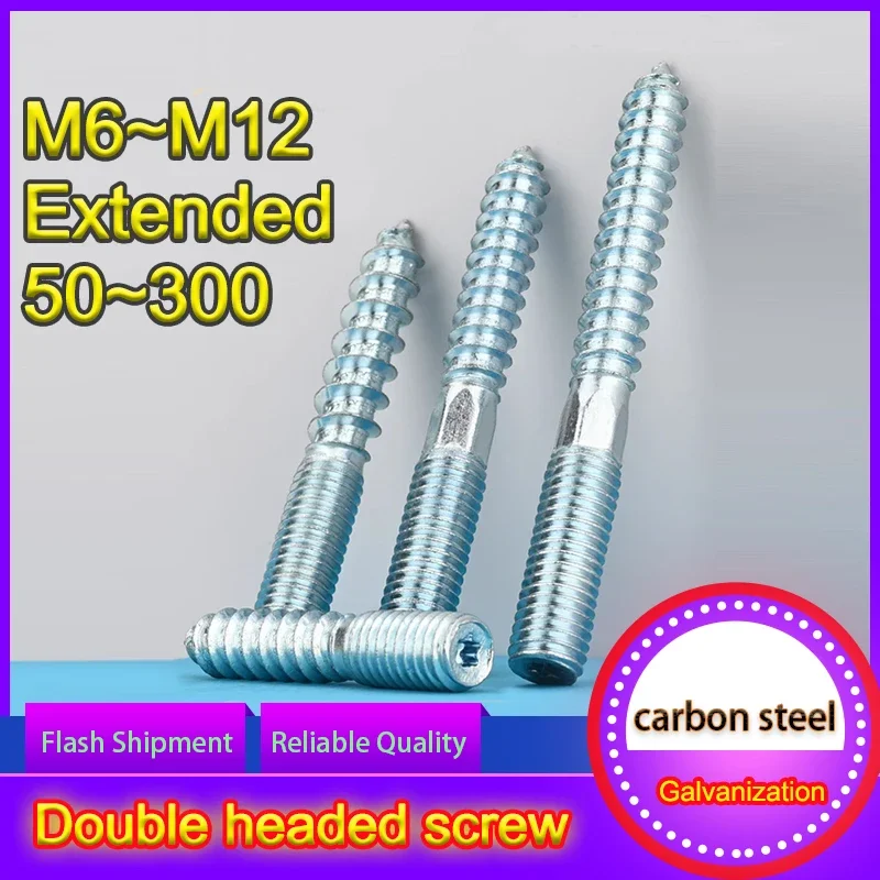 Double End Thread Self Tapping Screw, Torx Headless Pointed Tip Fastener, Wood Furniture Connection Stud