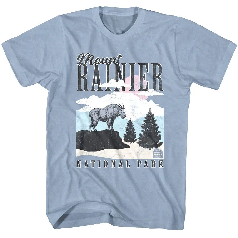 

Mount Rainier Mountain Goat Men's T Shirt Tahoma National Park Landscape Cascade Men's Clothing Short Sleeve Tops