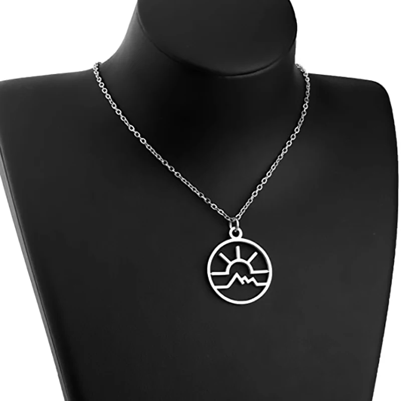 Dainty Hollow Mountain Sunrise Pendant Necklace Round Cutout Sun Mountain Charm Simple Daily Wear Nature Inspired Jewelry Gift