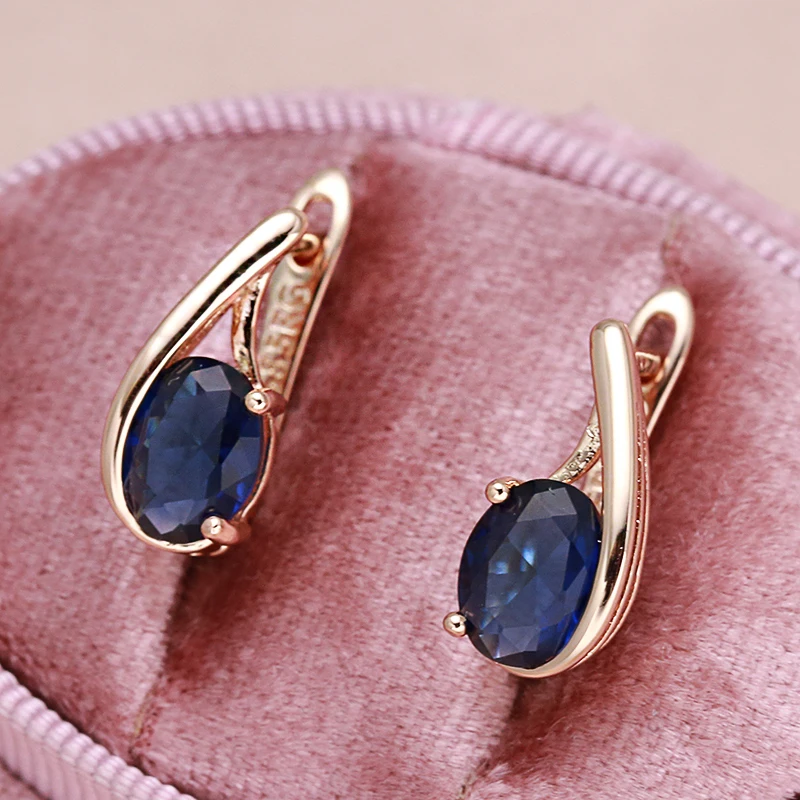 Clip Earrings Oval Blue Zircon Geometric 585 Gold Vintage Simple Women's Earrings Fashion Fine Jewelry