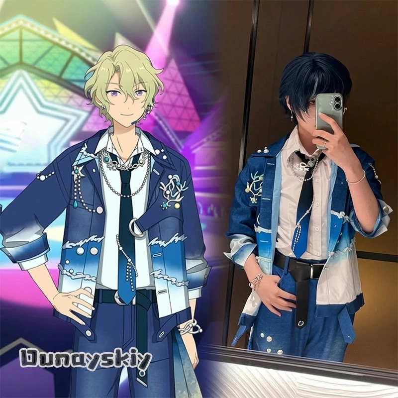 Costume de cosplay Tomoe Hiyori de l'ensemble Ensemble Stars, uniforme de scène d'idole pour fête d'Halloween, style Océan Bleu, inspiré de l'anime et du jeu Deep Into You